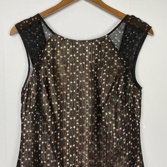 Phoebe | Black Sheer Laser Cut Triangle Metallic Layered A-line Cocktail Dress - Picture 3 of 8